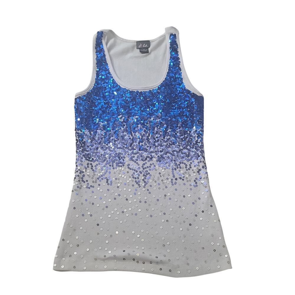 Dots Y2K longline sequin tank‎ top white blue Size Medium Party festival rave